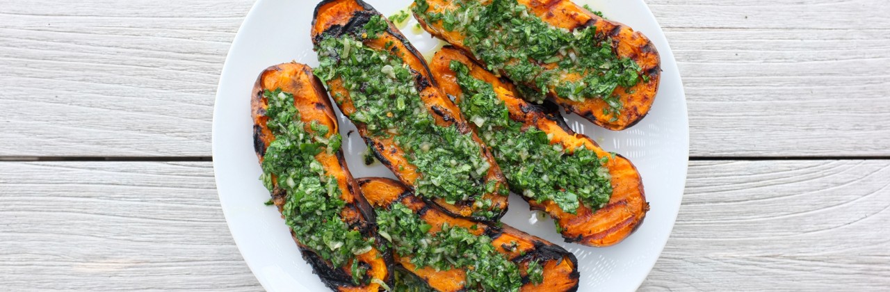 Grilled Sweet Potatoes with Chimichurri