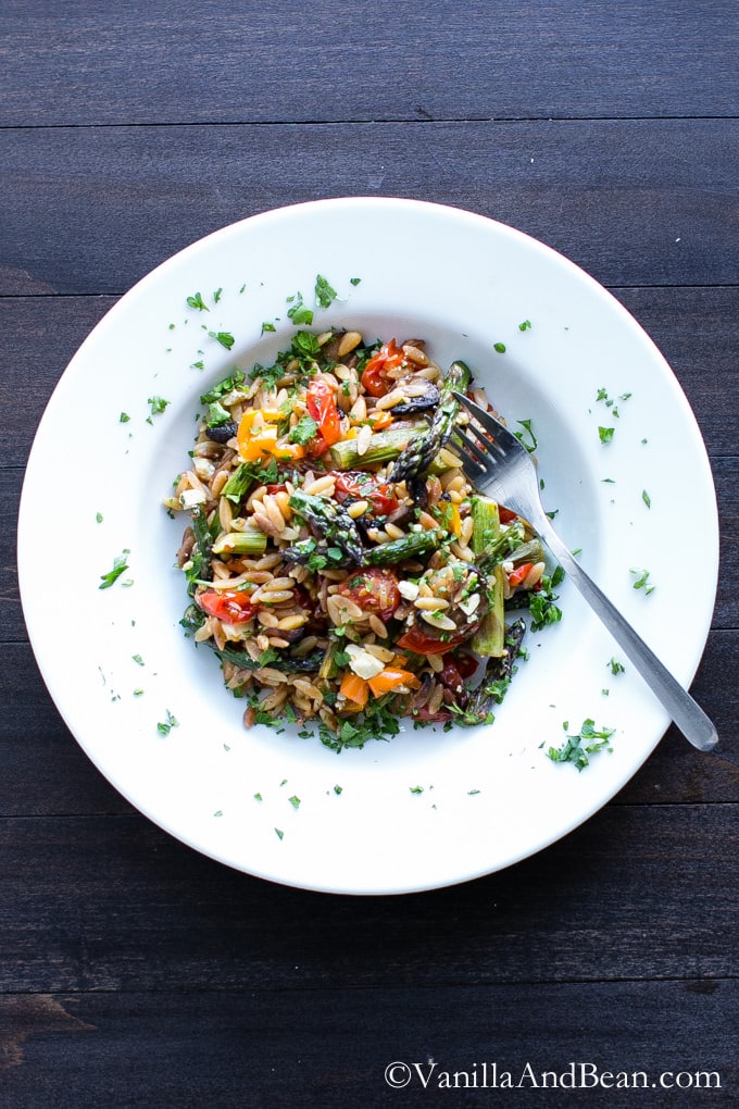 Lemon Garlic Orzo with Roasted Veggies